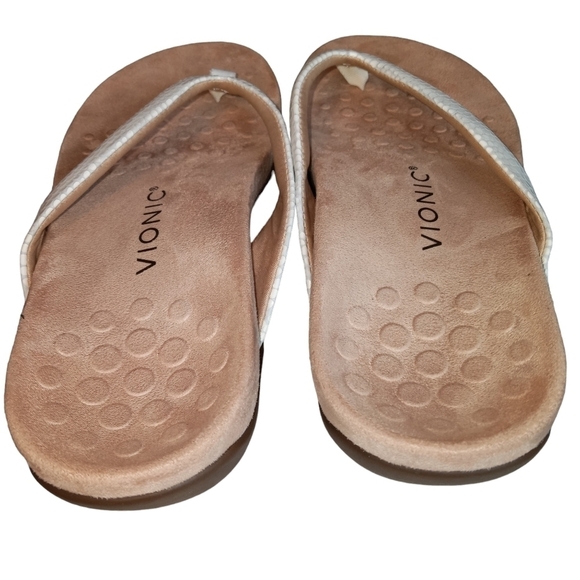 Vionic Dillon White Lizard Embossed Print Flip Flop Thong Sandals Size 8 Wide - Picture 5 of 10